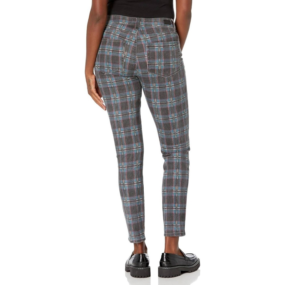 PAIGE Women’s Skinny Plaid Jeans in Gray and Blue
